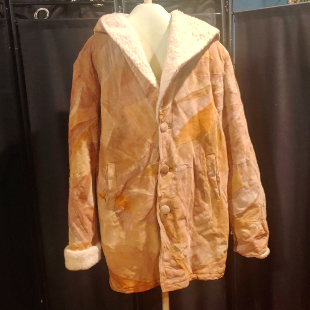 Vintage Patchwork Leather fleece lined coat